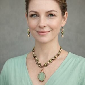 Aventurine oval 1 1/4" cabochon necklace pendant copper wire 20" earrings